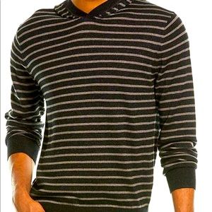 Vince Striped Pullover Linen Blend Hoodie